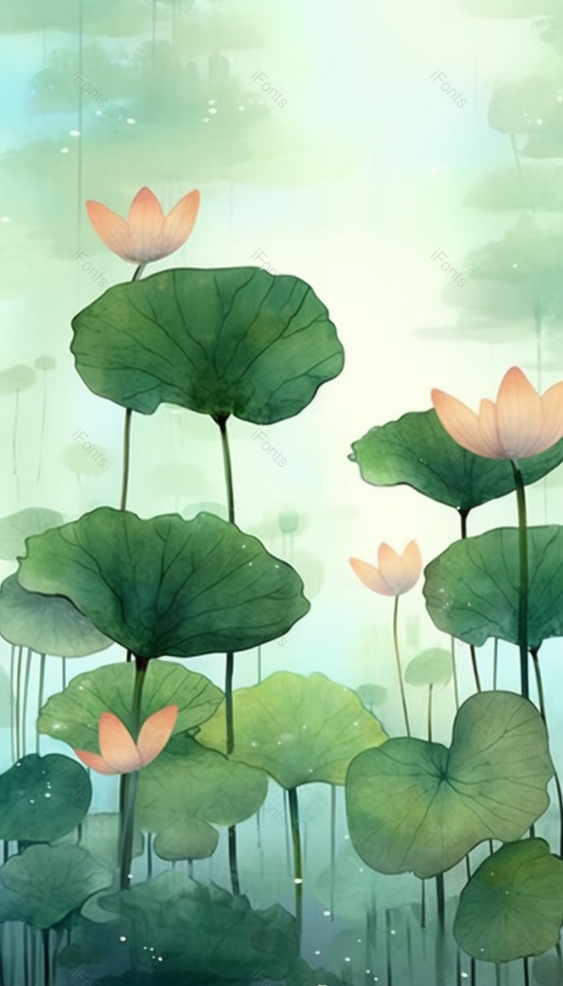 工笔画荷叶荷花绽放仰视绿色插画背景,插画/手绘图,插画/手绘图库,插画/手绘图下载,插画/手绘